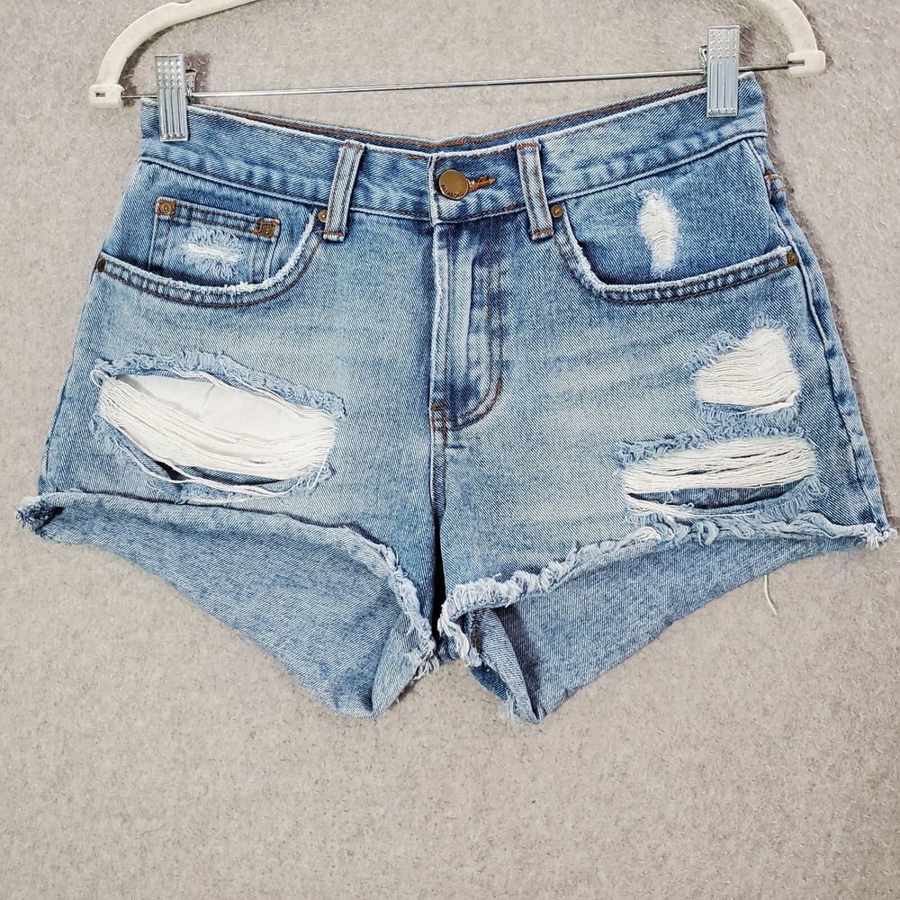 Billabong Women Shorts 25 Blue Denim Cutoff Distressed Hot High Waist Inseam 2"